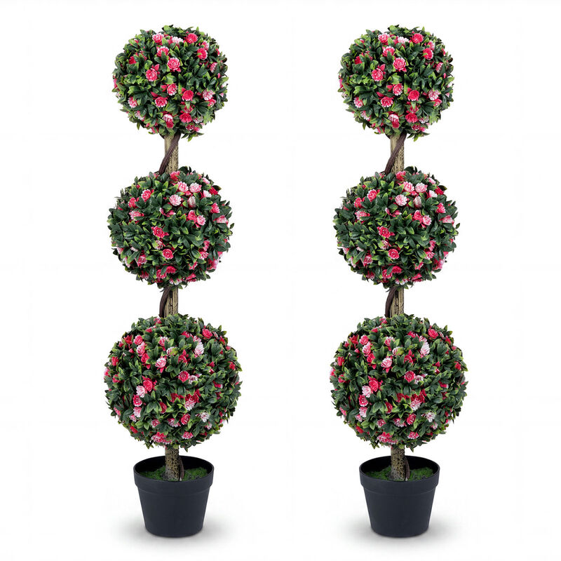 Set of 2 Decorative Triple Ball Rose Topiary Trees 43.5 Inch Indoor Outdoor image number 0