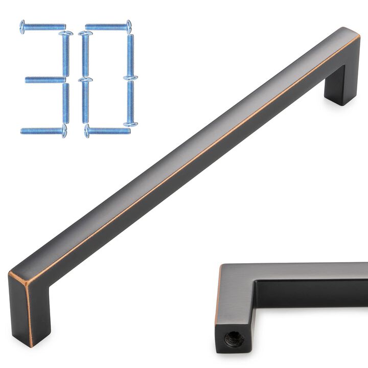 KOOFIZO 30-Pack Solid Square Bar Cabinet Handle - Oil Rubbed Bronze Furniture Pull, 6.3 Inch/160mm Screwhole Distance for Kitche