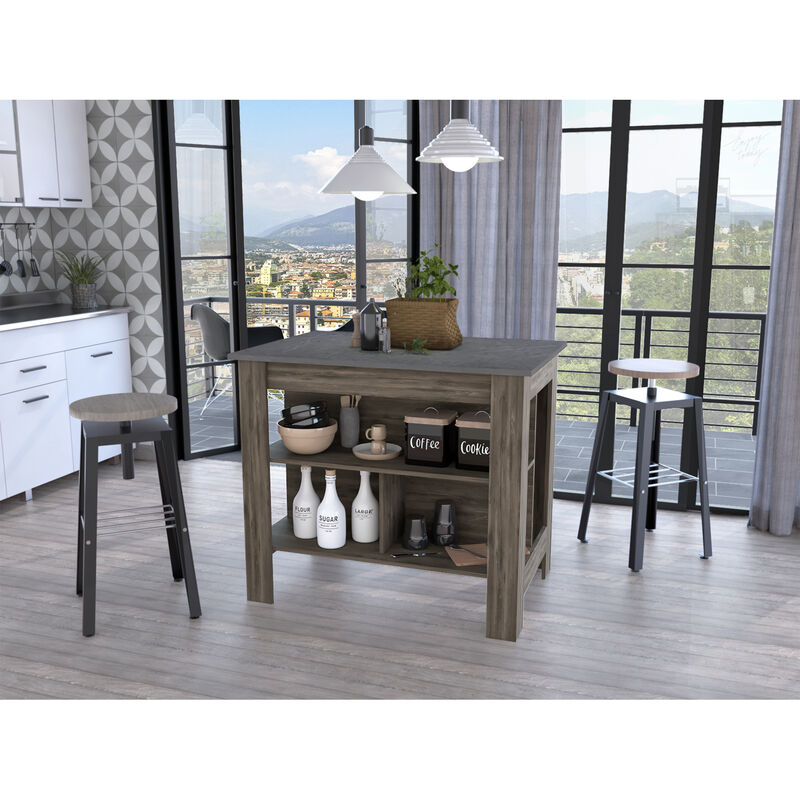 Streamdale Rockaway 3-Shelf Kitchen Island Dark Brown And Onix image number 4