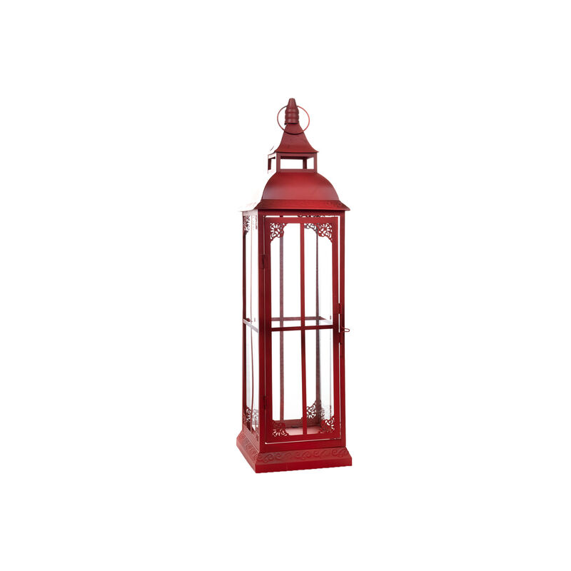 HomeRoots Set of Three Red Distressed Ornate Glass And Metal Floor Lantern Candle Holders image number 3