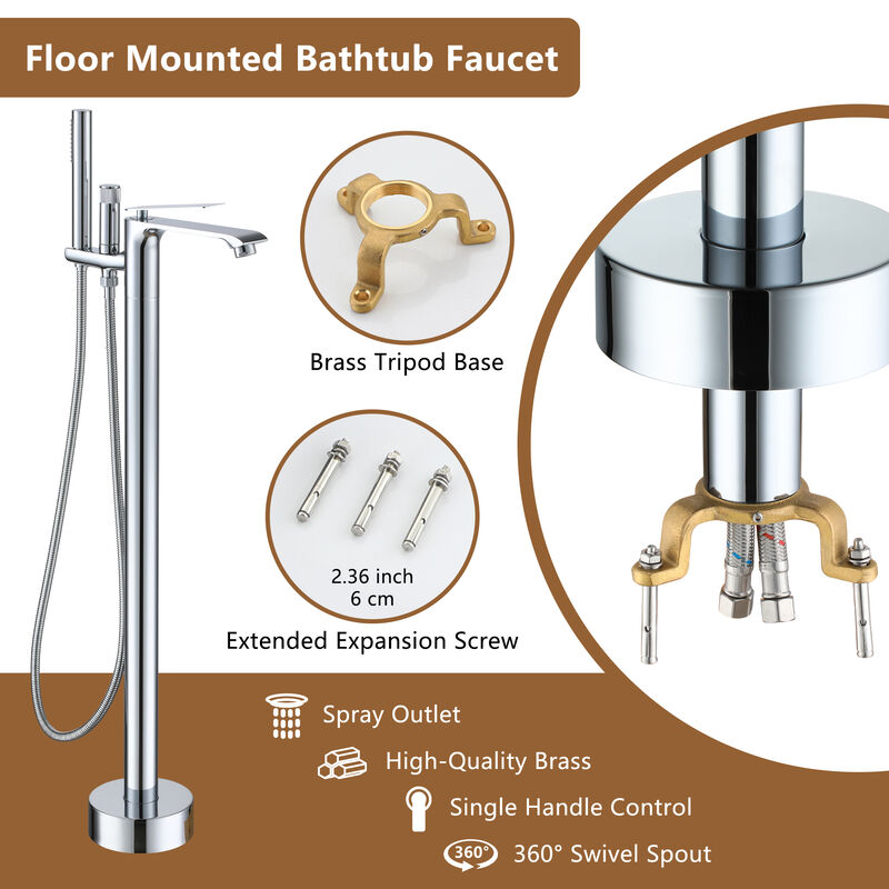 Mondawe Single-Handle Freestanding Floor Mount Tub Filler Faucet with Handheld Shower
