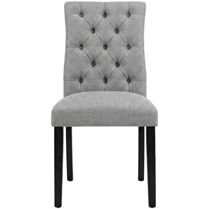 Button-Tufted Upholstered Fabric Parsons Chair, White