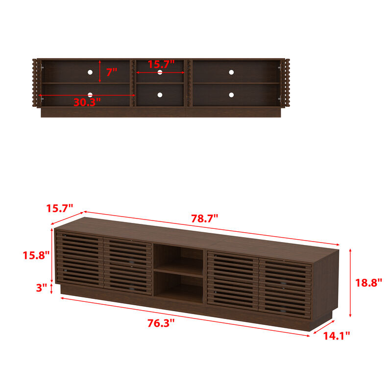 FUFU&GAGA Modern Wooden TV Stand with Slatted Doors – Stylish & Functional Storage (78.7" W x 18.8" H x 15.7" D), Brown