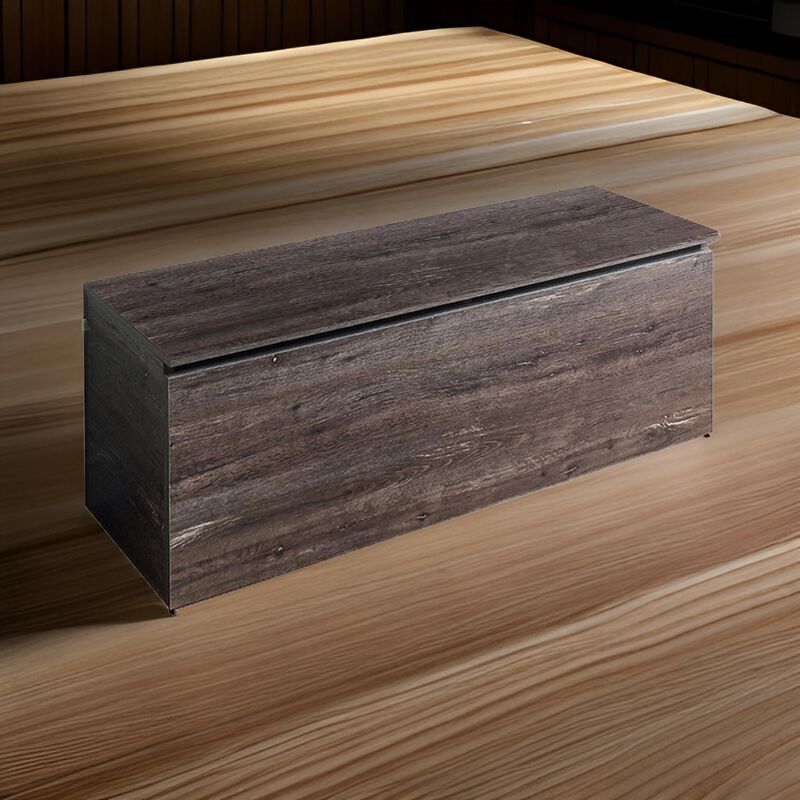 Lean Storage Bench Chest with Safety Hinges, Lift Top, Farmhouse Gray Wood - Benzara