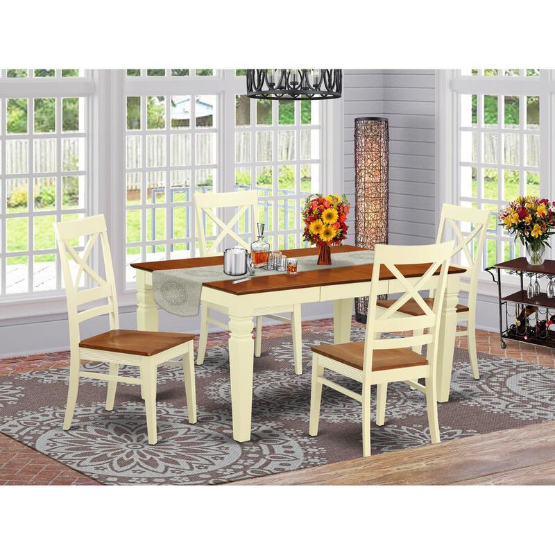 5 Pc Kitchen table set with a Dinning Table and 4 Wood Dining Chairs in Buttermilk and Cherry