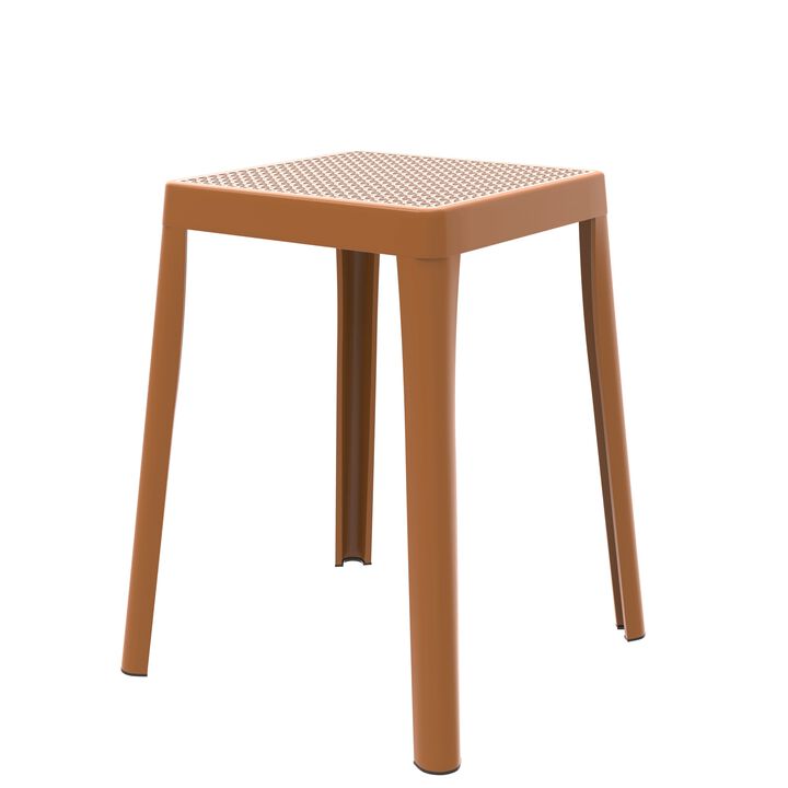 LeisureMod Tresse Stackable Square Dining Stool with Wicker Top, Lightweight Durable Design for Kitchen, Garden, Balcony, Cafe, Deck, or Terrace Use