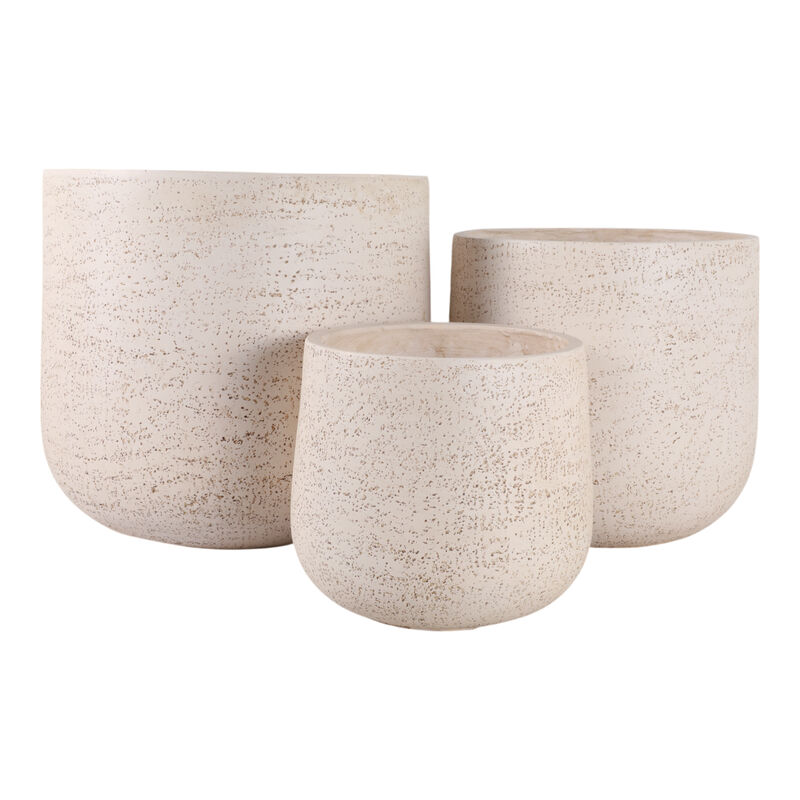 S/3 11/14/18" Resin Cement Texture Planters, Ivory image number 3