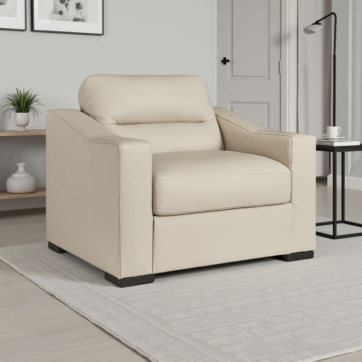 Rove Wide Oversized Chair, Plush Cushioned Cream Real and Faux Leather