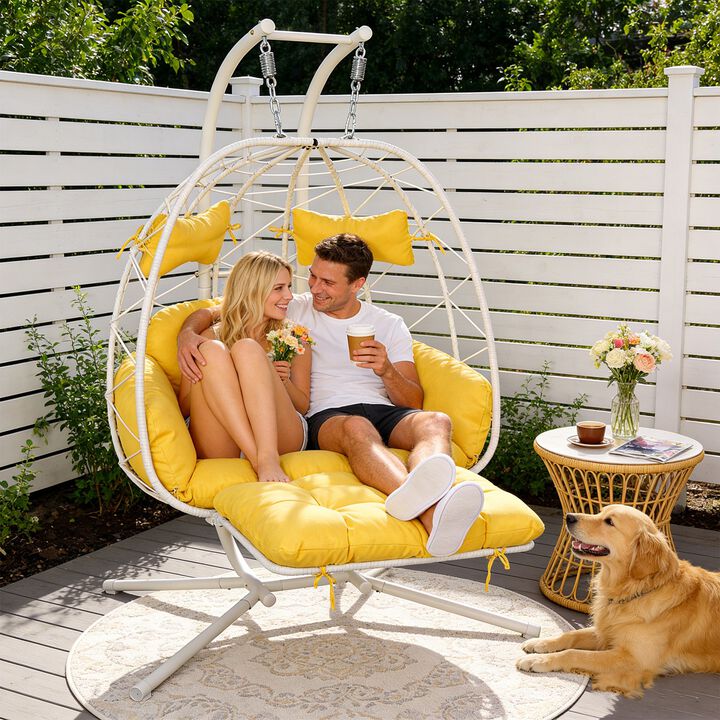 Hivvago Double Hanging Egg Chair with Stand & Cushions