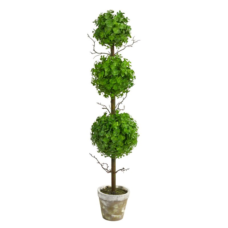Hivvago 3 Feet Eucalyptus Triple Ball Topiary Artificial Tree