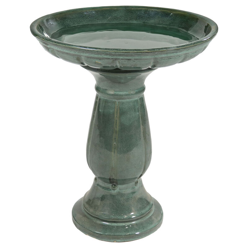 Sunnydaze Avignon Green Mist Glazed Ceramic Bird Bath - 18.75" H