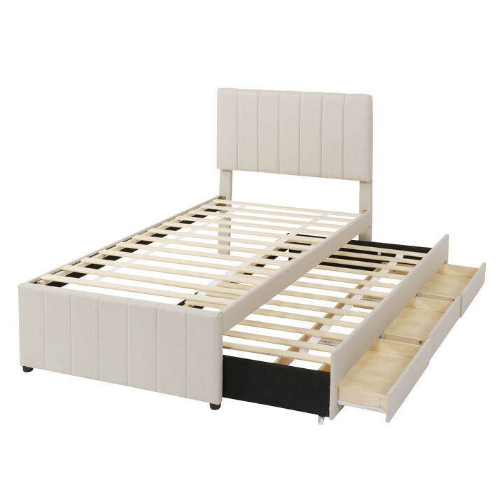 Merax Classic Platform Bed with Trundle and 3 Drawers