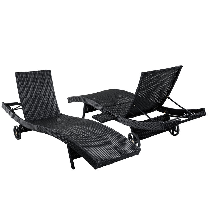 Whisen Patio Lounge Chairs with Rolling Wheels, Pull-out Side Table, Adjustable Backrest image number 8
