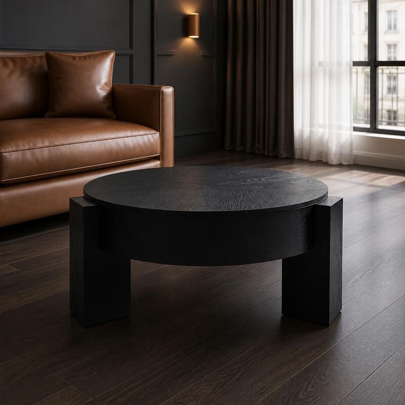 GOODSILO 33 Inch Round Coffee Table With Hidden Storage, Modern Sturdy Accent Table For Living Room Small Spaces image number 3