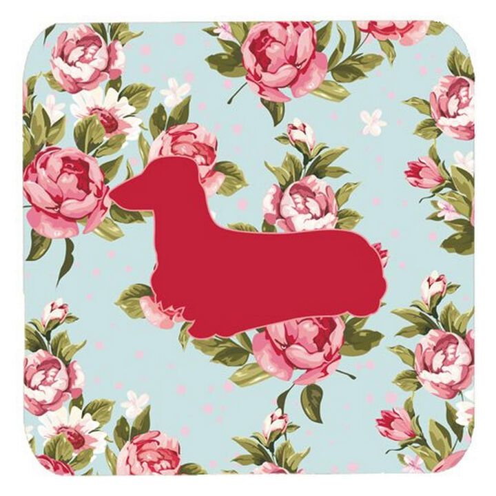 Caroline's Treasures BB1078-RS-BU-FC Dachshund Shabby Chic Blue Roses Foam Coasters (Set of 4), 3.5 H x 3.5 W, Multicolor