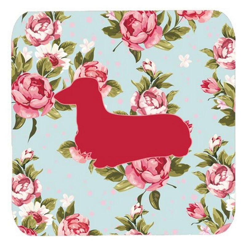 Caroline's Treasures BB1078-RS-BU-FC Dachshund Shabby Chic Blue Roses Foam Coasters (Set of 4), 3.5 H x 3.5 W, Multicolor