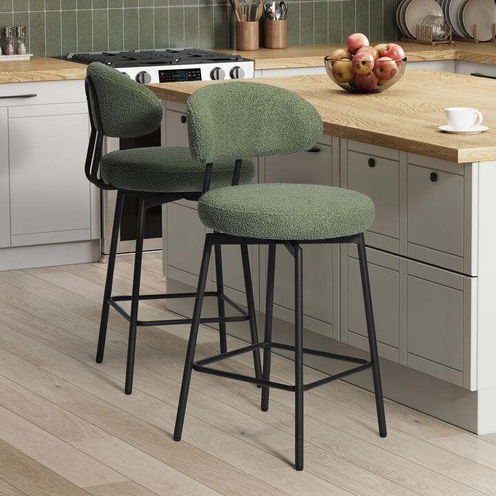WestinTrends Modern Upholstered Sherpa Fabric Counter Height Bar Stools with Back (Set of 2)