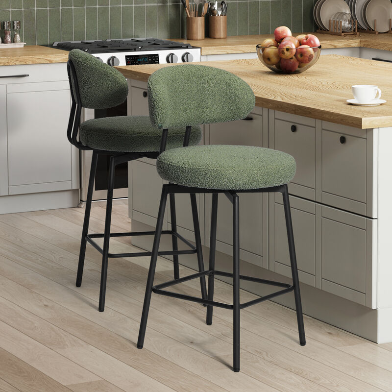 WestinTrends Modern Upholstered Sherpa Fabric Counter Height Bar Stools with Back (Set of 2) image number 1