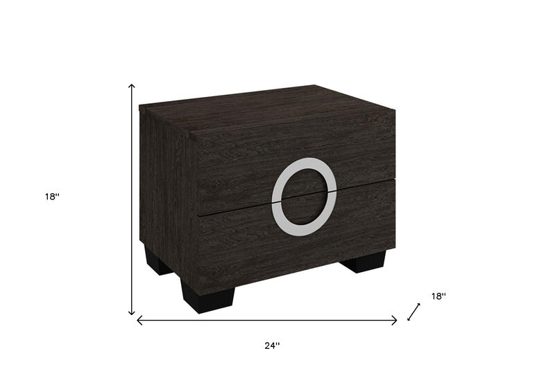Bedroom Nightstand with Two Drawers – Mirrored Front Manufactured Wood Table