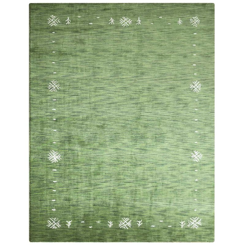 RUGSOTIC CARPETS HAND KNOTTED LOOM WOOL ECO-FRIENDLY AREA RUGS  - 8'x11', Rectangle, Green Color, Contemporary Modern Design, High Pile Thick Handmade Anti Skid Rugs for Living Room (L00516)