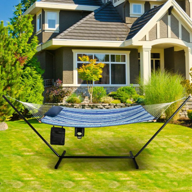 Hammock Chair Stand Set Cotton Swing with Pillow Cup Holder Indoor Outdoor image number 2