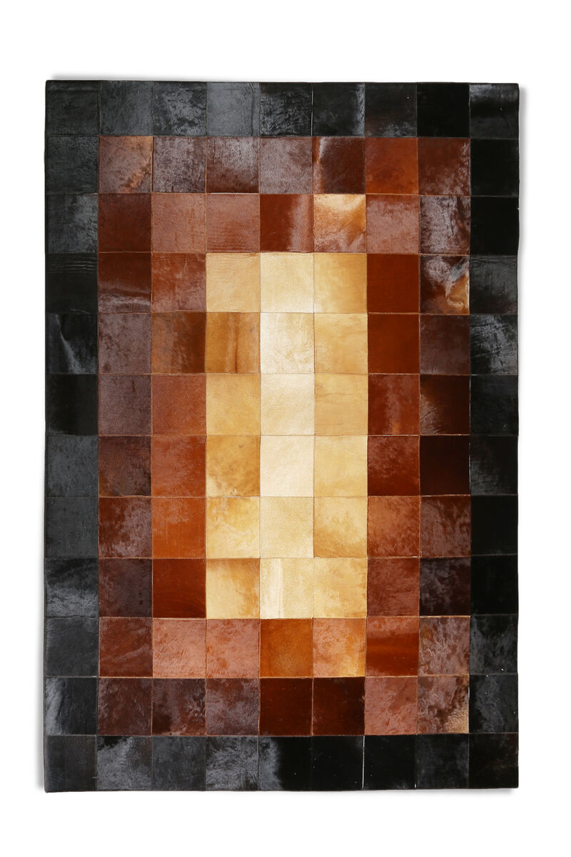 Checkered Pattern Black and Brown Cowhide Patchwork Rug image number 0