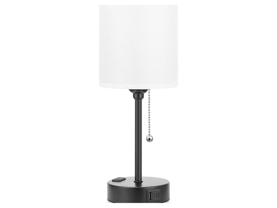 Small Bedside Lamp &ndash; 3-Color Dimmable, USB-C/A & AC Outlet, Pull Chain