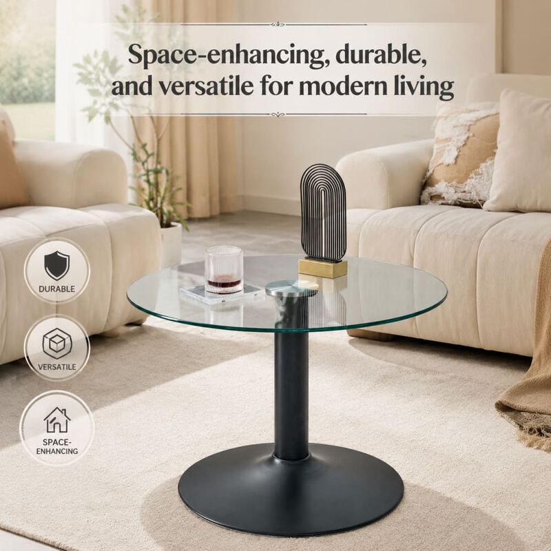 GOODSILO Round Tempered Glass Coffee Table with Sturdy Metal Base Multi-Purpose Side Table for Living Room Balcony Study Small Apartment Friendly Home Furniture image number 4