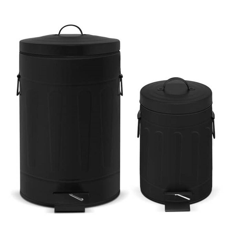 3+12 Liter New York Style Round Trash Can Combo Black