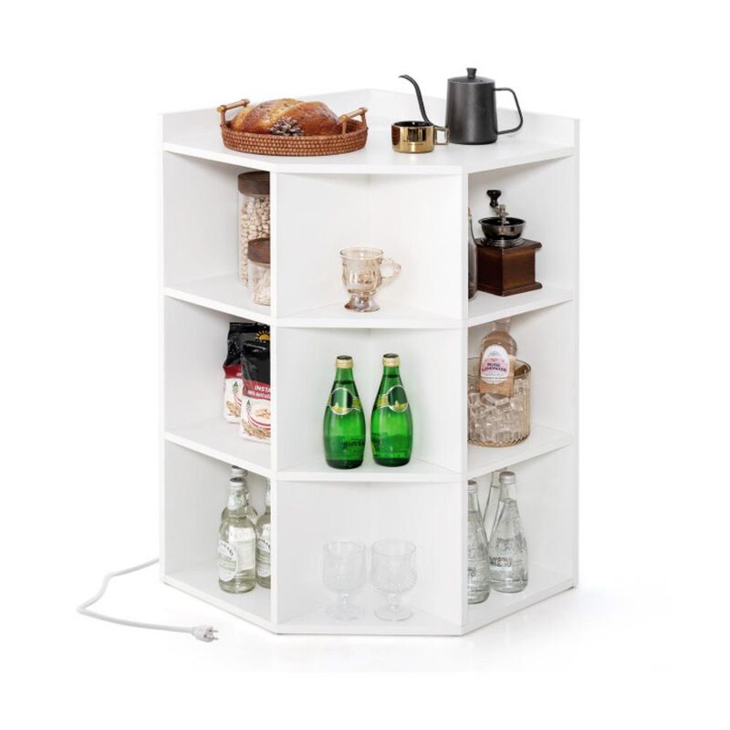 3-Tier Corner Cabinet with Charging Station for Bedroom