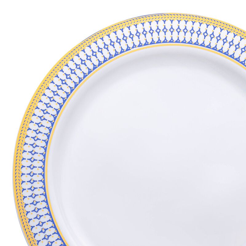 7.5" White with Blue and Gold Chord Rim Plastic Salad Plates (120 Plates) image number 8