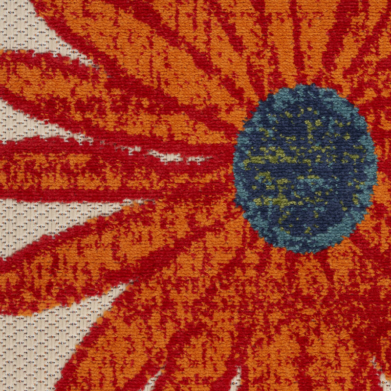 HomeRoots 8' Ivory Orange And Blue Round Floral Indoor Outdoor Area Rug image number 3