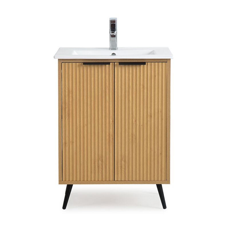 24 Inch Light Wood Finish Liora Single Bathroom Vanity with Intergrated Sink Top