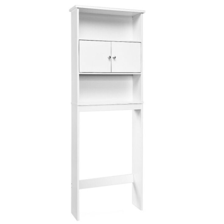 Bathroom Wood Organizer Shelf Storage Rack with Cabinet - White