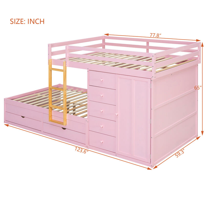 Merax Full Size Bunk Bed with Drawers & Mini Wardrobe image number 3