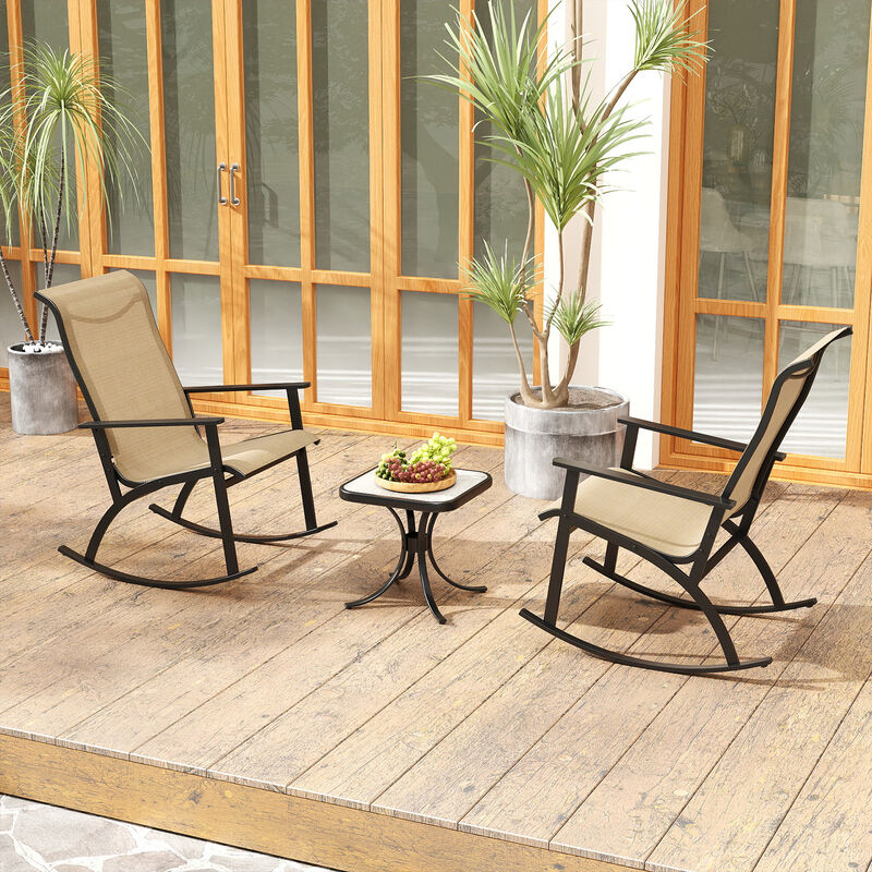 Brown Patio Rocking Bistro Set with Wood-Plastic Tabletop and High Back image number 4