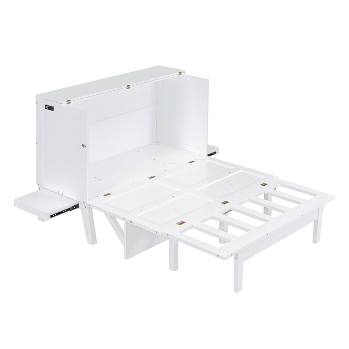Whisen Full Size Murphy Bed with USB Port and Removable Shelves - White