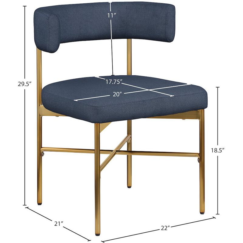 Meridian Furniture Rivage Deep Navy Durable Linen Textured Fabric Dining Chair, Set of 2