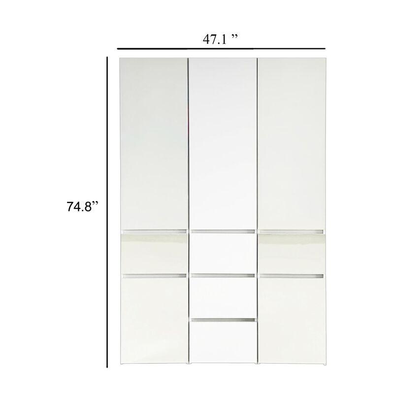 Ely Closet Cabinet Set, Double Mirror Doors, 5 Drawers, 75 Inch, White image number 5