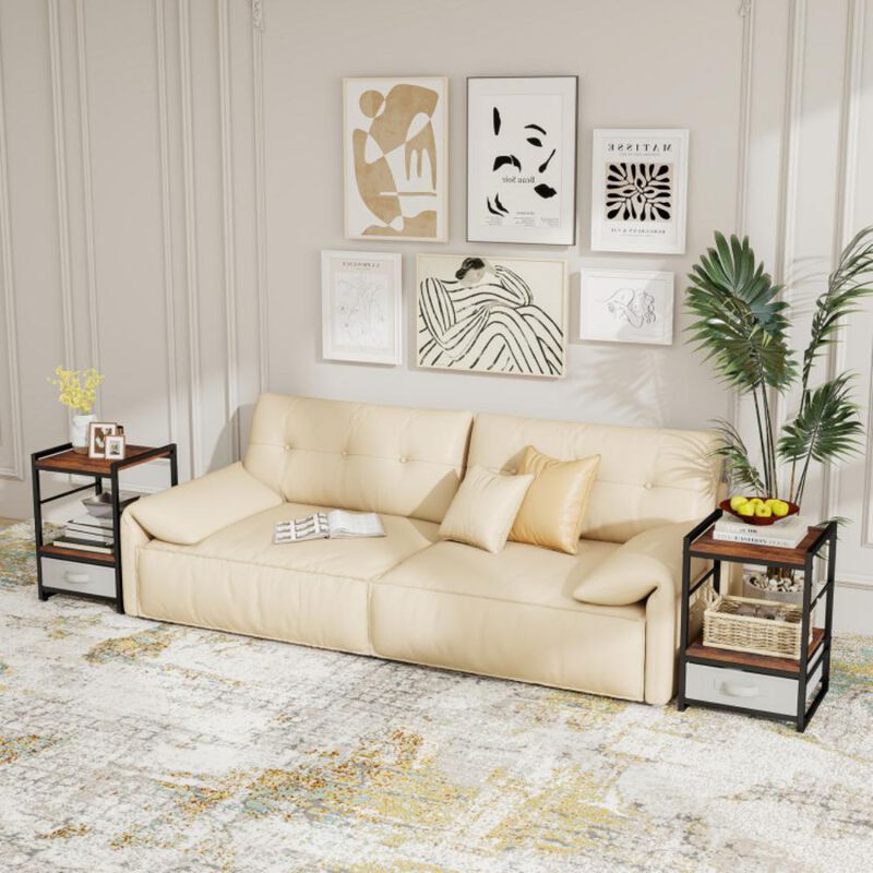 Hivvago Nightstand Industrial Bedside Table with Open Storage Shelf and Fabric Drawer