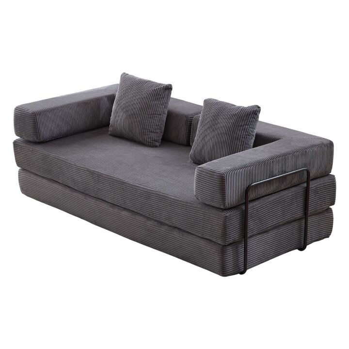 Convertible Floor Couch with Pillow Back, Armrest and Compression Sofa Design
