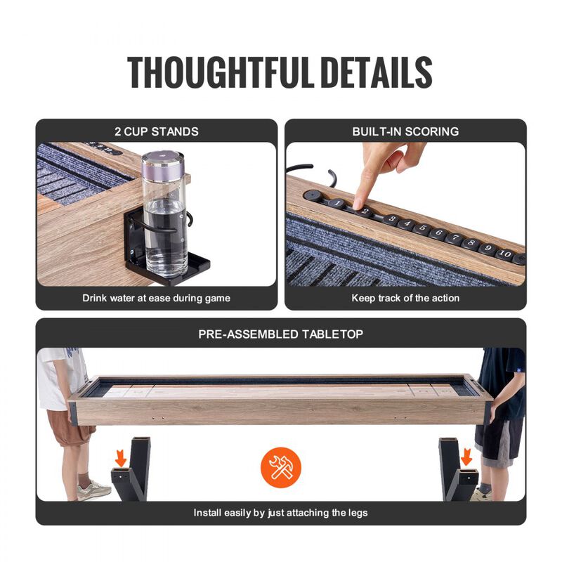 2 in 1 Shuffleboard Table 9 Ft with Pucks Bowling Set and Brush image number 2