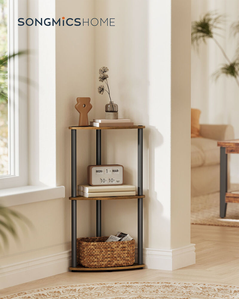 Superfast Toolless Assembly Corner Shelf Stand 3-Tier Rustic Brown