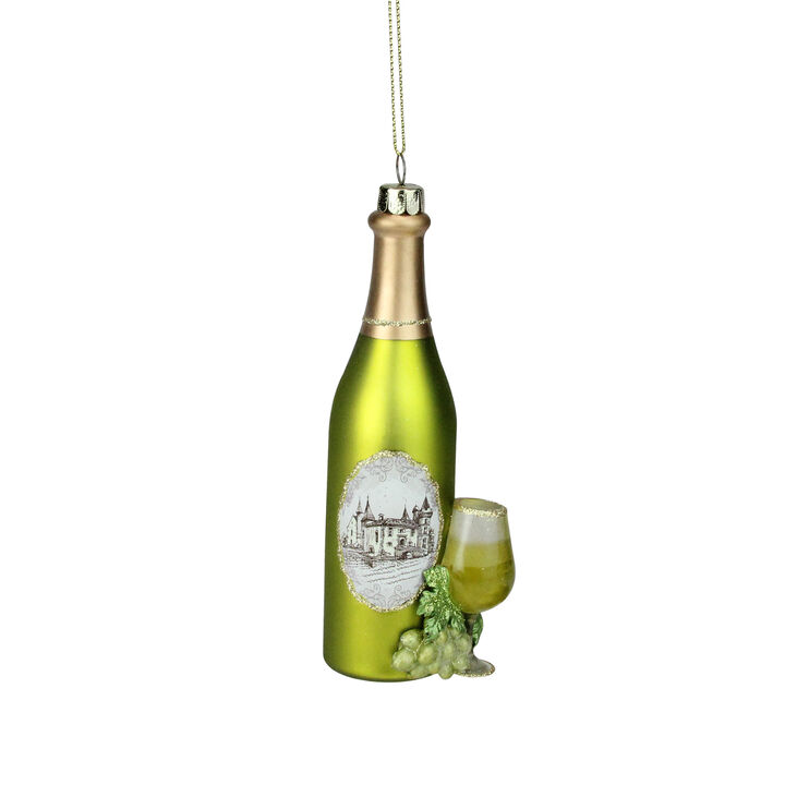 5.75" Green and Gold Wine Bottle Glass Christmas Ornament