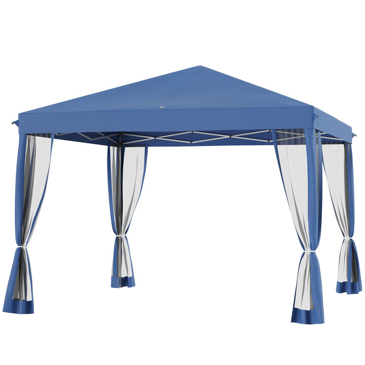Outsunny 10' x 10' Pop Up Canopy Tent with Netting, Instant Gazebo, Ez up Screen House Room with Carry Bag, Height Adjustable, for Outdoor, Garden, Patio, Blue