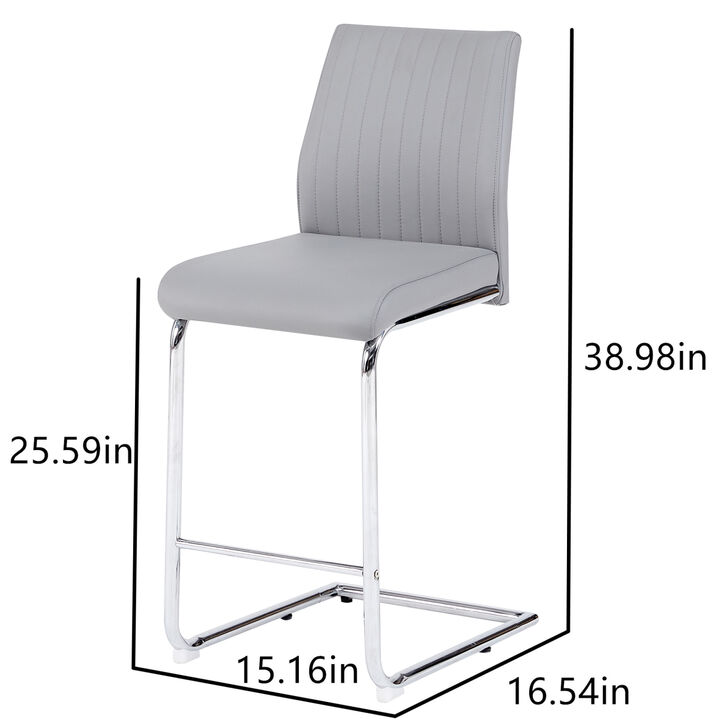 Light grey modern simple bar chair PU leather chrome metal pipe, restaurant, family bar chair set of 2