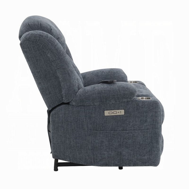 Mario Power Recliner Chair with Lift, Heating, Massage, Blue Velvet - Benzara