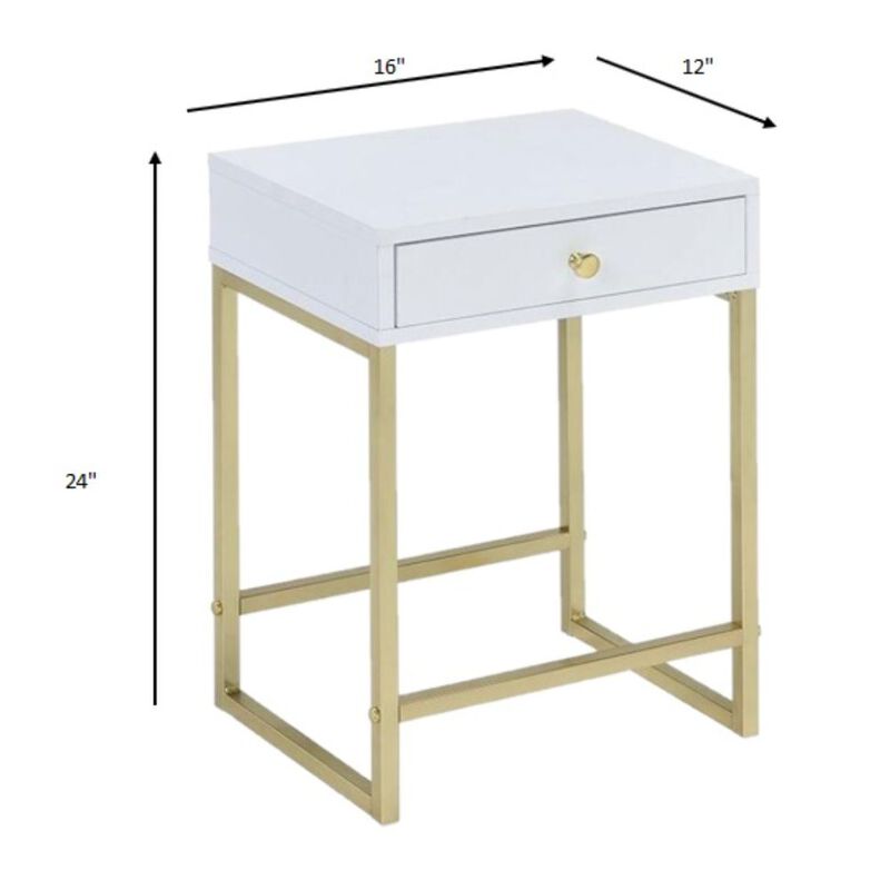 Homezia Sleek White And Brass End Or Side Table
