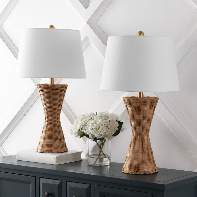 Laura Coastal Designer Iron/Rattan Wicker LED Table Lamp