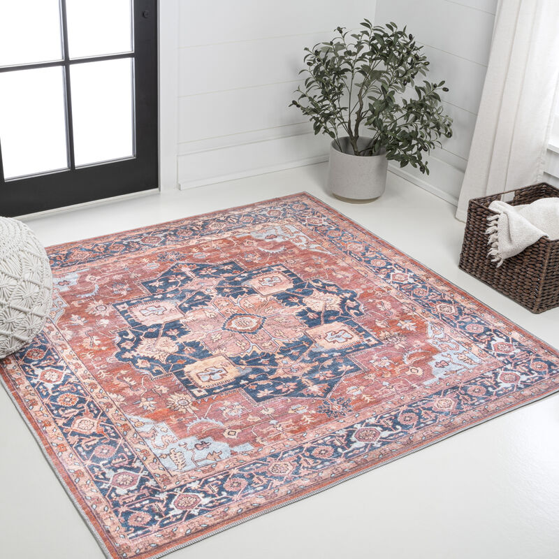 Maris Ornate Medallion Machine-Washable Square Area Rug